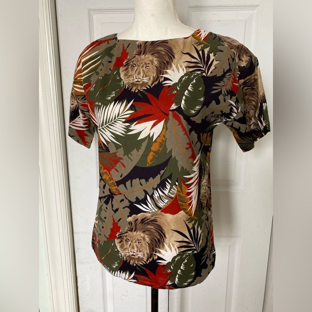 1960s/50s Jungle Lion Tropical Patterned Cotton Top